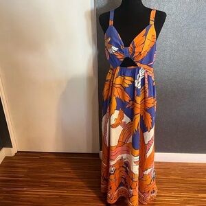 Vibrant Orange and Blue Maxi Dress